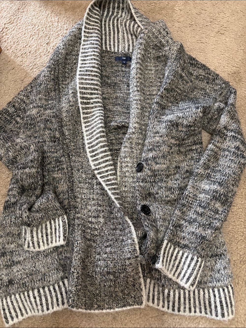 Cozy Gray Marled Knit Cardigan with Shawl Collar